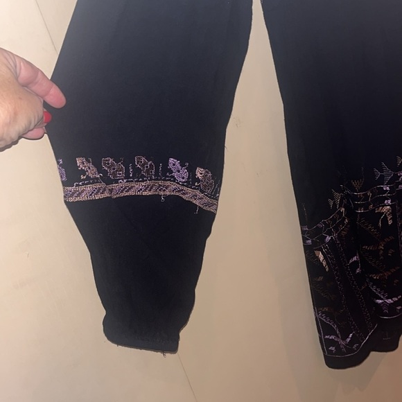 Free People black mini dress size XS with back tie and deep V bk w/ embroidery - Picture 4 of 13